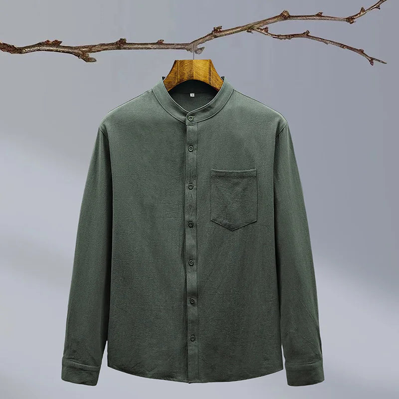 Men's Linen Blend Grandad Collar Shirt – Tailored Summer Fit – view 2