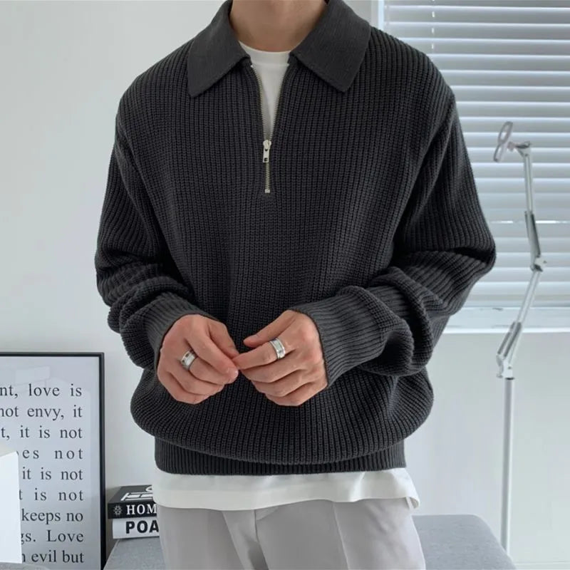 Men's Lightweight Zip-Up Knit Polo Shirt – Breathable Comfort