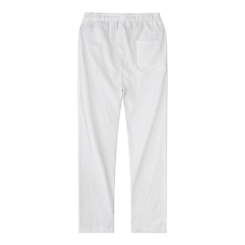 Men's Linen Blend Drawstring Trousers – Lightweight Summer Wear