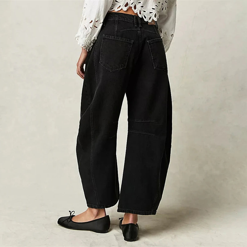 Women's Wide Leg Stretch Jeans – Relaxed Mid-Rise Ankle Length