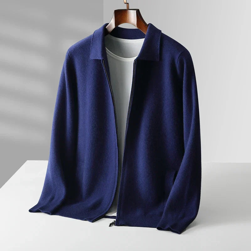 Men's Cashmere Zip Cardigan – Collared Knit with Pockets – view 7