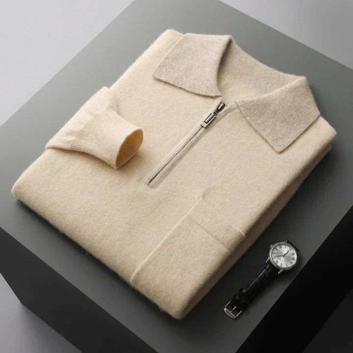 Men's Cashmere Half-Zip Polo Shirt – Contrast Collar Comfort – view 4
