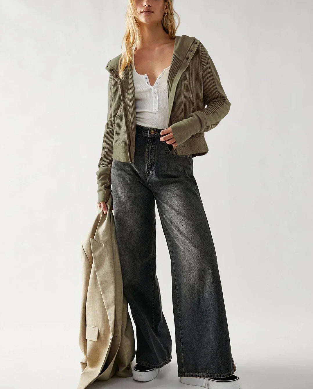 Women's Cropped Cotton Blend Hoodie – Soft Casual Layering – view 6