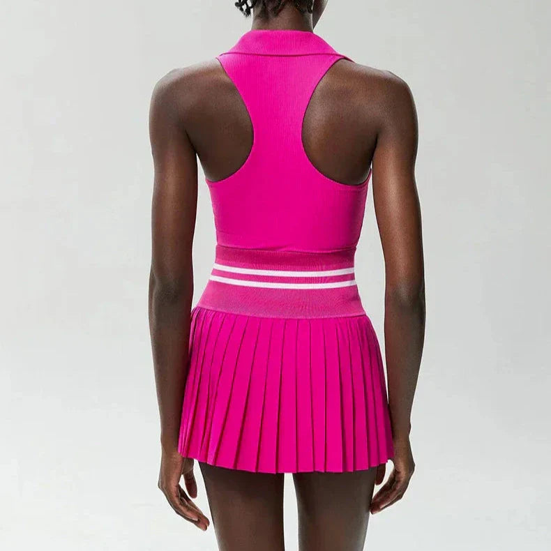 Women's Pleated Tennis Set – Quick-Dry Crop Top & Skirt