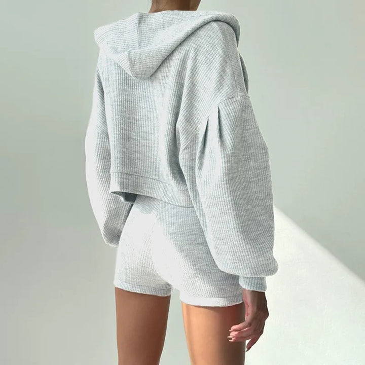 Women's Ribbed Knit Lounge Set – Ridge 3-Piece Hoodie & Shorts