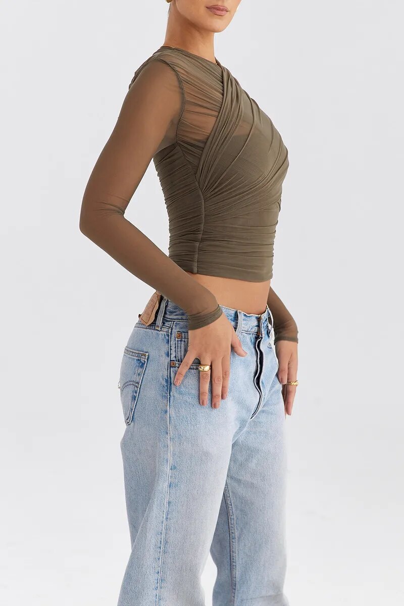 Women's Sheer Mesh V-Neck Party Top – Evening Going-Out Blouse – view 11