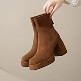 Women's Suede Heeled Ankle Booties – Block Heel, Back Zip