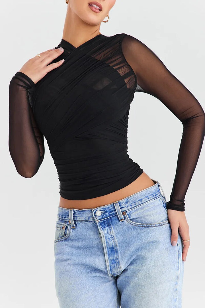 Women's Sheer Mesh V-Neck Party Top – Evening Going-Out Blouse