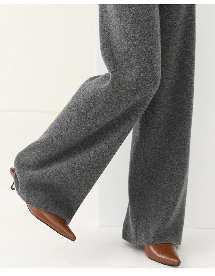 Women's Merino Wool Wide-Leg Trousers – High-Waisted Comfort