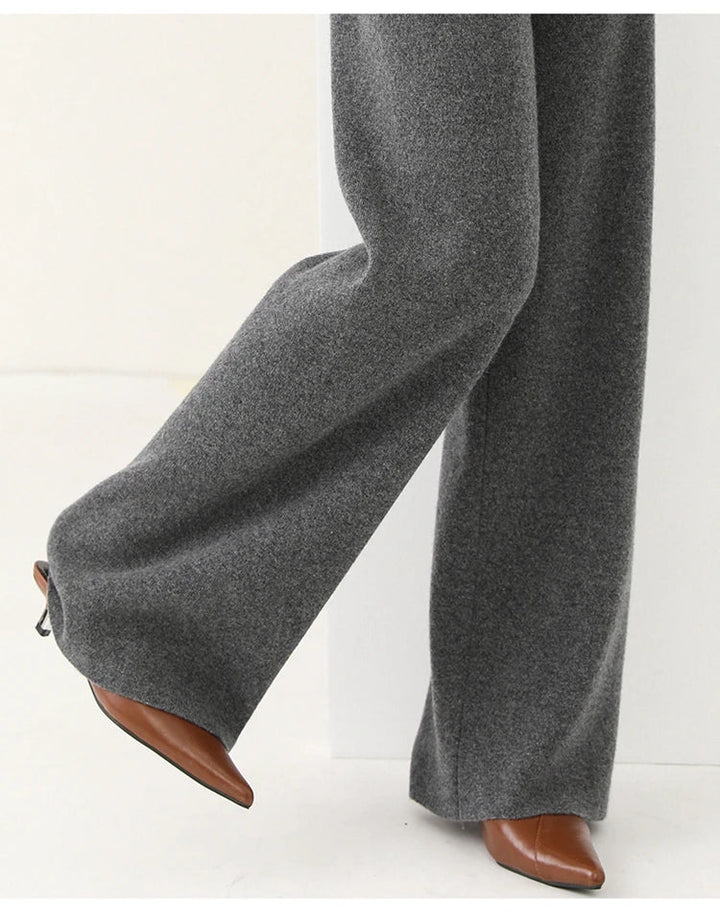 Women's Merino Wool Wide-Leg Trousers – High-Waisted Comfort