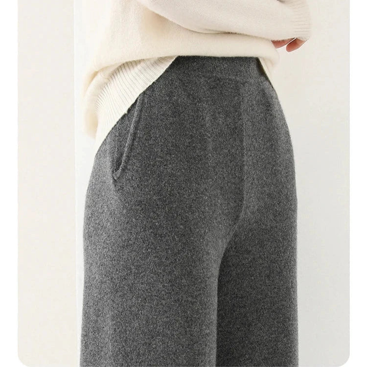 Women's Merino Wool Wide-Leg Trousers – High-Waisted Comfort