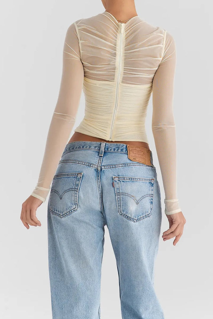 Women's Sheer Mesh V-Neck Party Top – Evening Going-Out Blouse – view 4