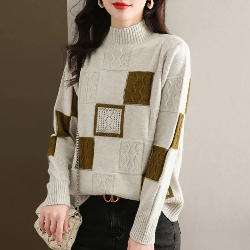 Women's Patchwork Knit Jumper – Cosy Textured Everyday Layer – view 4