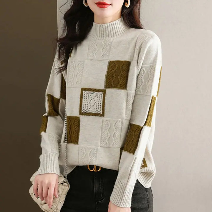 Women's Patchwork Knit Jumper – Cosy Textured Everyday Layer – view 4