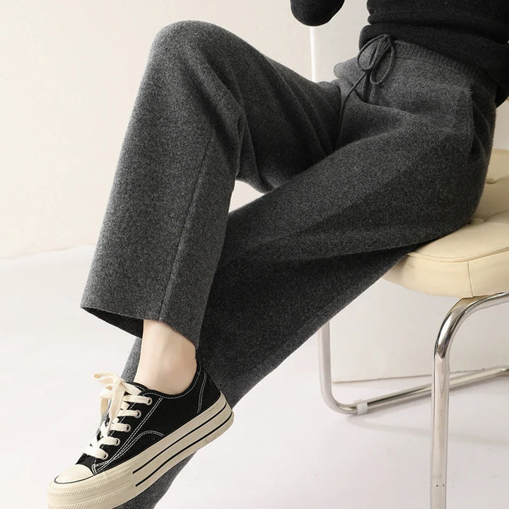 Women's 100% Wool Wide-Leg Trousers – Cosy Drawstring Waist – view 4