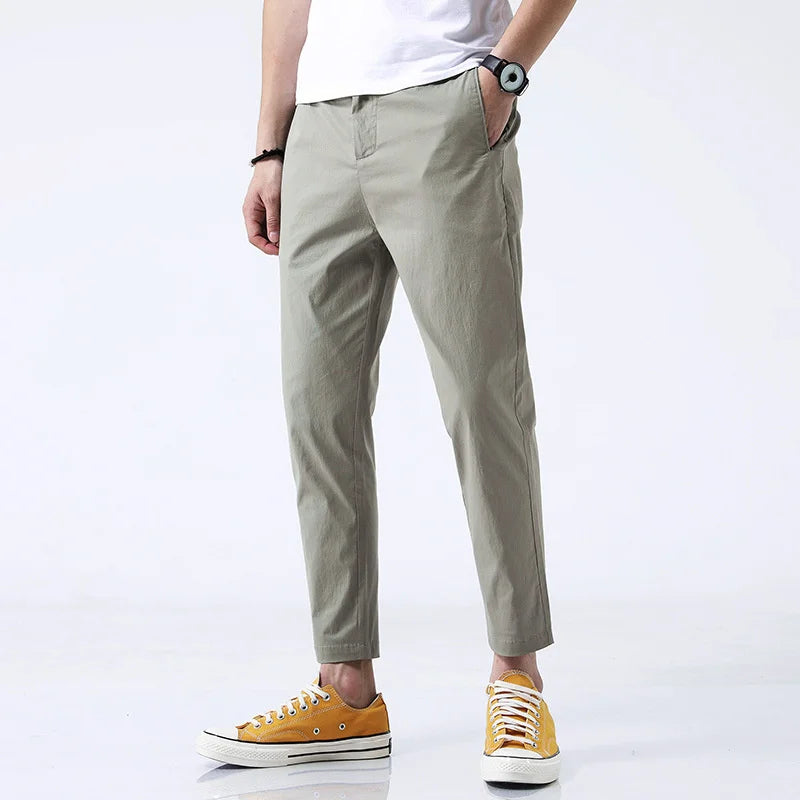 Men's Cotton Chinos – Marseille Straight Fit Ankle-Length Trousers – Grey