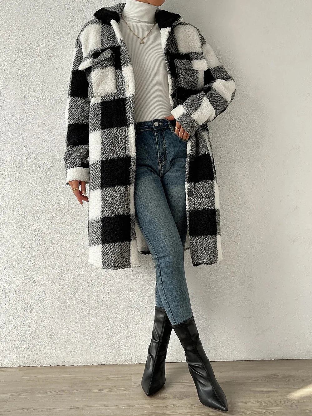 Women's Fleece Trench Coat – Open-Front Relaxed Layering Piece – view 4