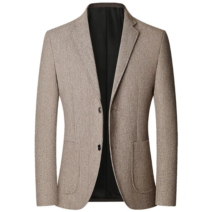 Men's Textured Knit Blazer – Tailored Smart-Casual Jacket – Camel
