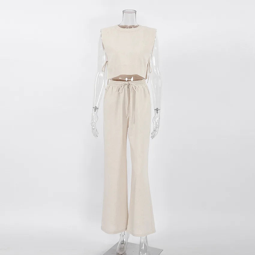 Women's Linen Twin Set – Cropped Top & Wide-Leg Trousers – view 8