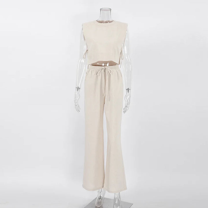 Women's Linen Twin Set – Cropped Top & Wide-Leg Trousers – view 8
