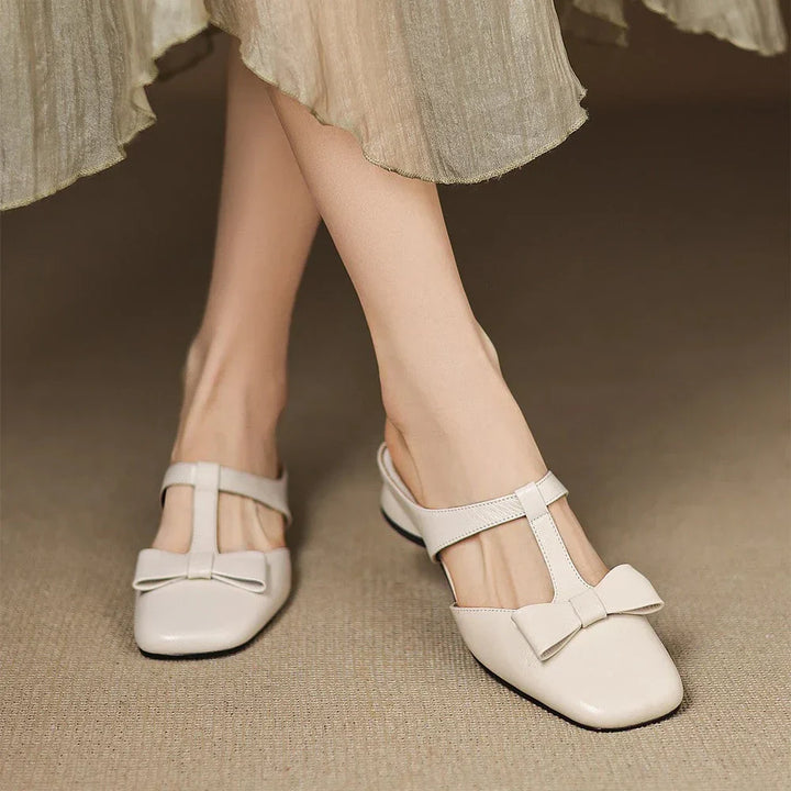 Women's Leather T-Strap Mules – Square Toe Block Heel – view 3