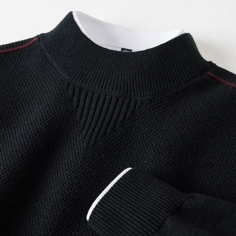 Men's Jacquard Knit Jumper – Textured Mock Neck Sweater – view 3