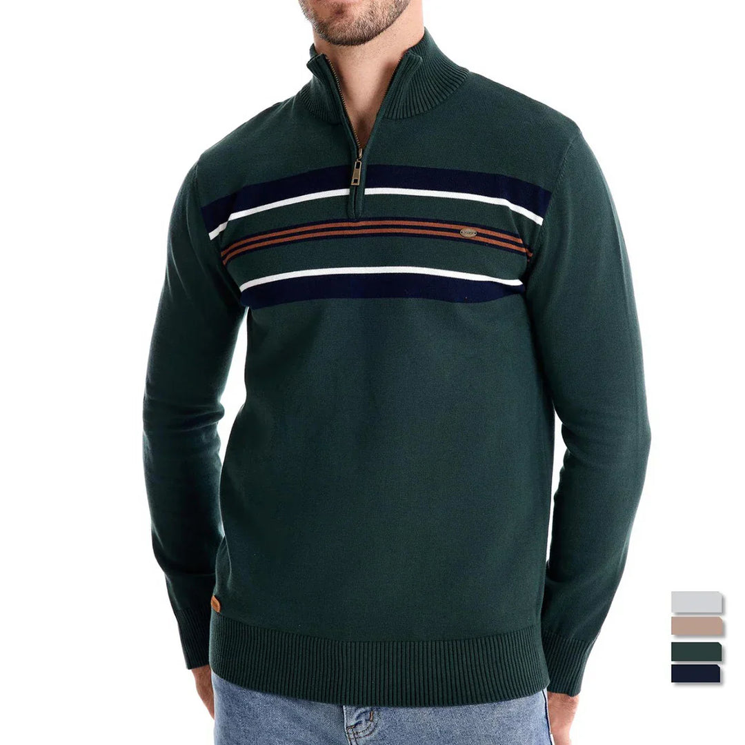 Men's Cotton Striped Jumper – Coastal Zip Collar Knit Pullover – view 5