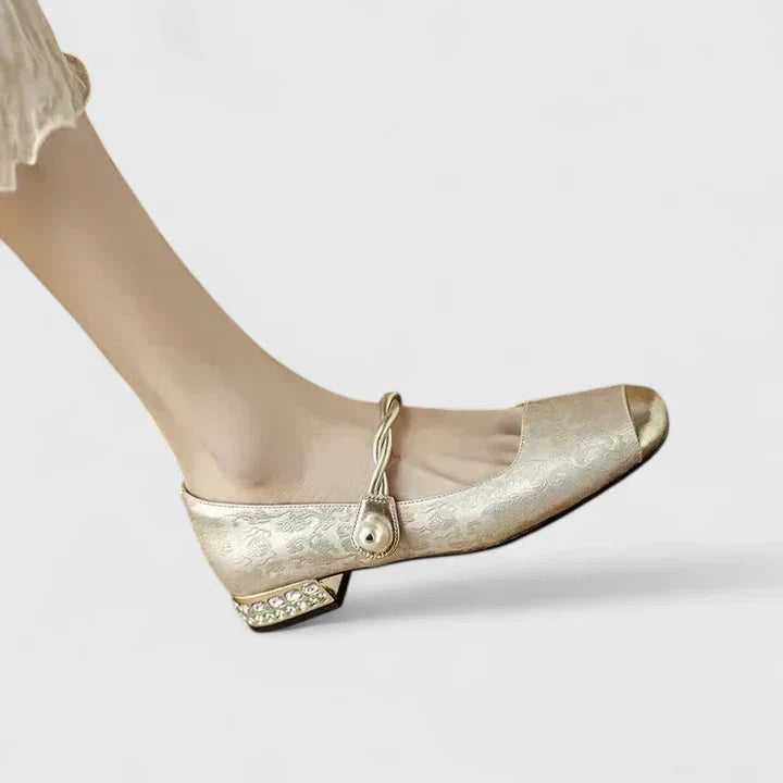 Women's Embellished Mary Jane Heels - Vintage Charm & Comfort