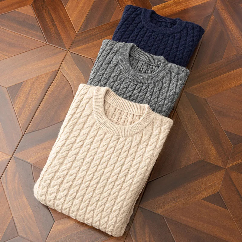Men's Wool Blend Crew Neck Jumper – Tri-Stripe Twisted Knit – view 4