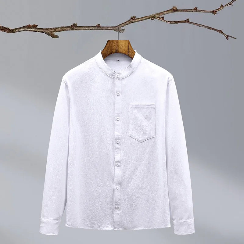 Men's Linen Blend Grandad Collar Shirt – Tailored Summer Fit – view 4
