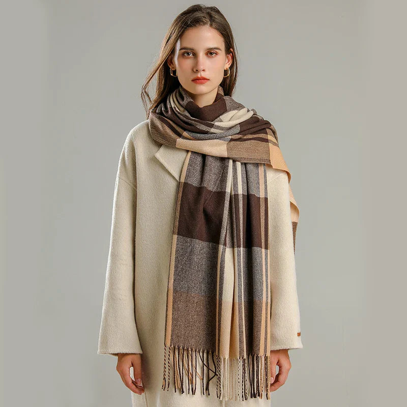 Unisex Cashmere Blend Plaid Scarf – Fringed Winter Accessory