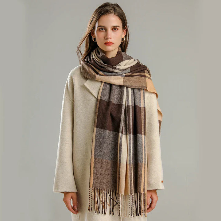 Unisex Cashmere Blend Plaid Scarf – Fringed Winter Accessory