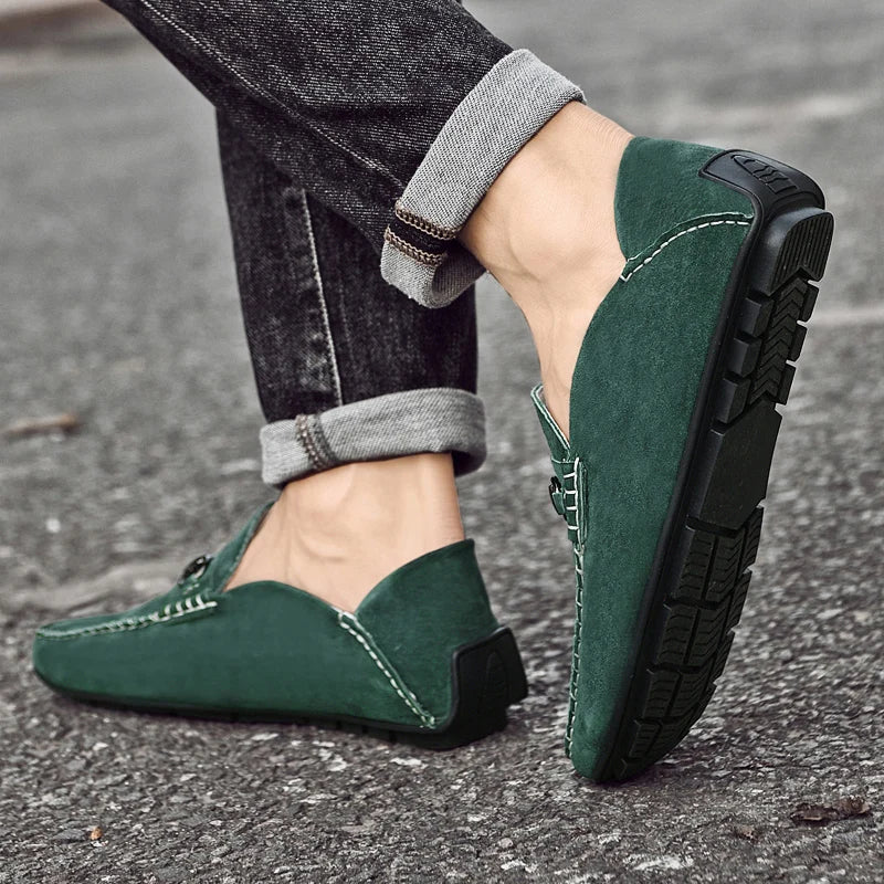 Men's Suede Loafers – Horse-Bit Detail, Non-Slip Sole