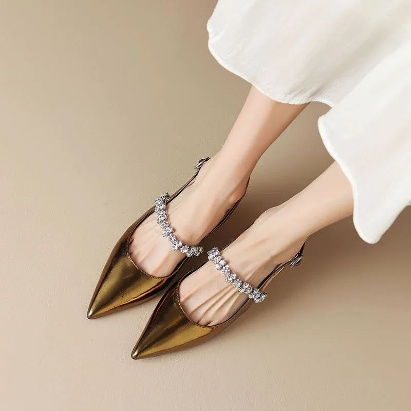 Women's Rhinestone Kitten Heels – Aurora Metallic Evening Shoes