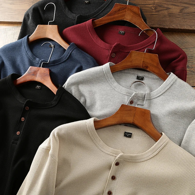 Men's Waffle-Knit Cotton Henley – Relaxed Weekend Layering Top – view 4