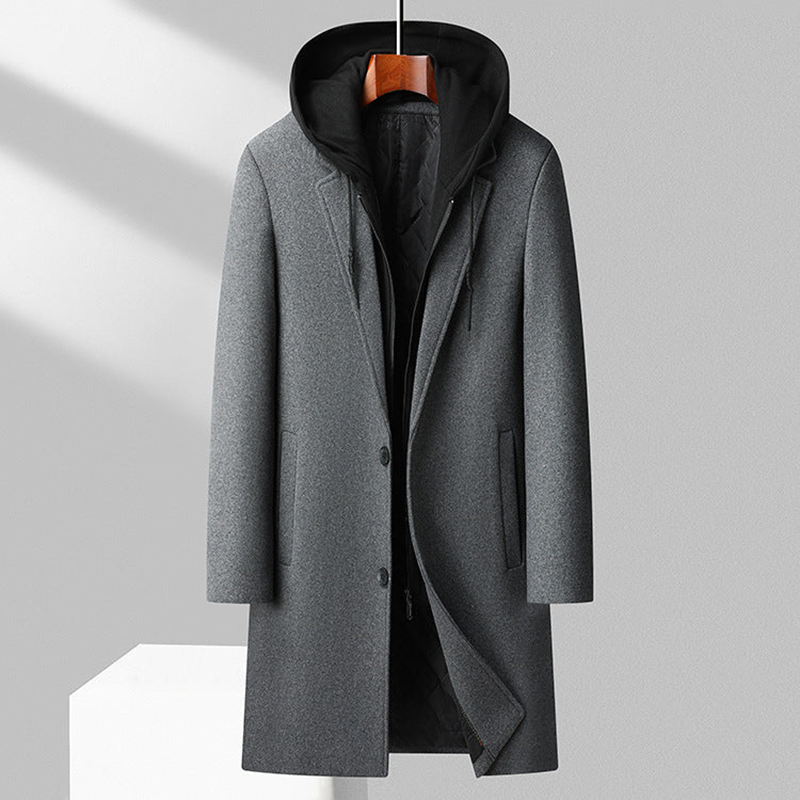Men's Merino Wool Overcoat – Detachable Hood Winter Coat – view 5