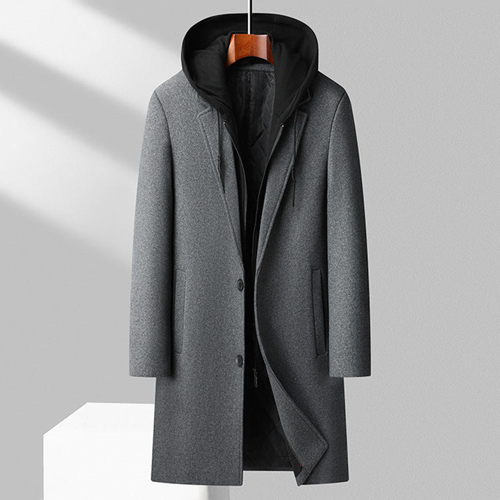 Men's Merino Wool Overcoat – Detachable Hood Winter Coat – view 5