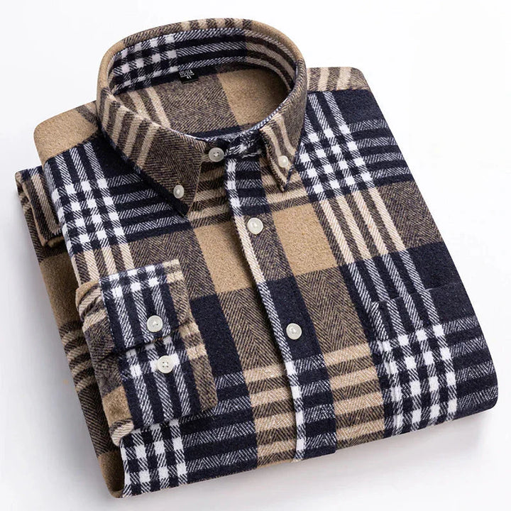Men's Brushed Cotton Flannel Shirt – Classic Plaid Button-Down