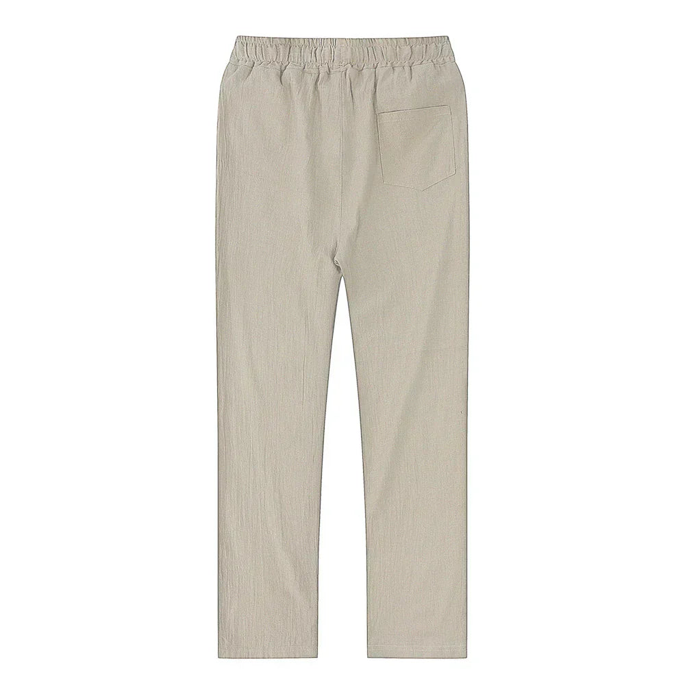 Men's Linen Blend Drawstring Trousers – Lightweight Summer Wear