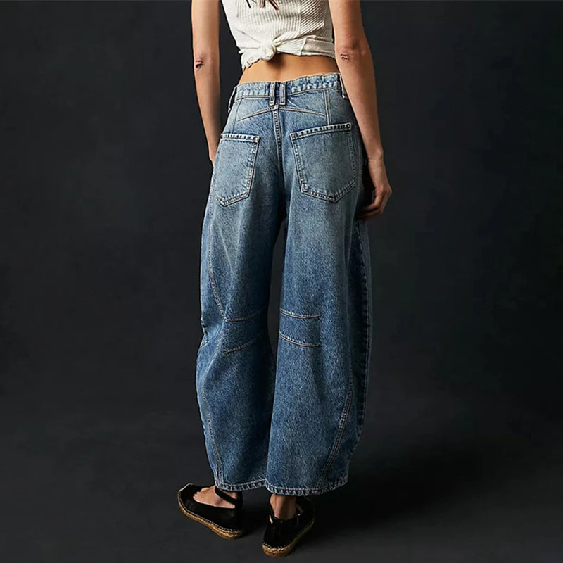Women's Wide Leg Stretch Jeans – Relaxed Mid-Rise Ankle Length