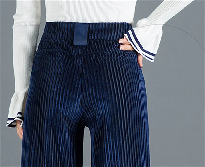 Women's Corduroy Palazzo Trousers – High-Rise '70s Wide-Leg Flare