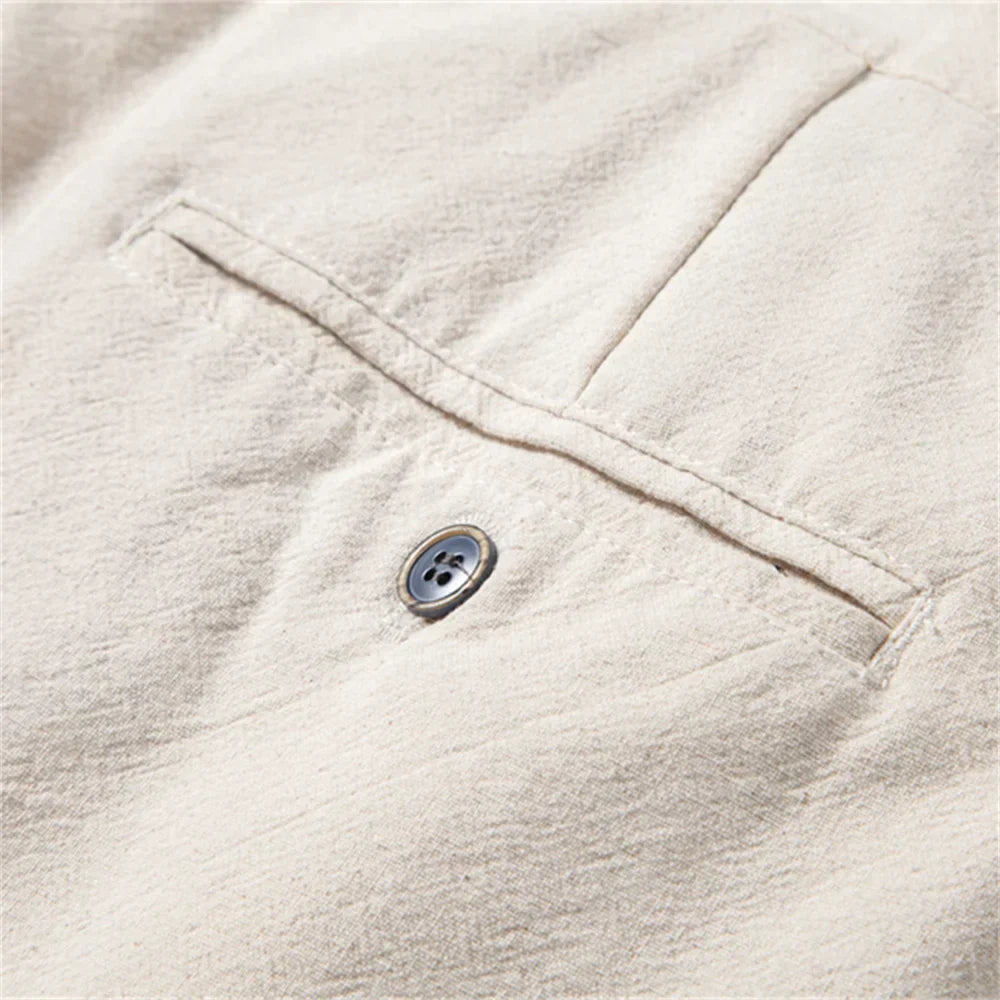 Men's Linen Blend Trousers – Relaxed Pleated Drawstring Fit – view 7