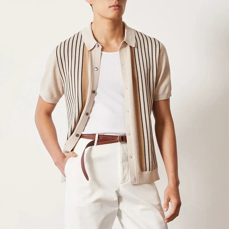 Men's Knitted Stripe Polo Shirt – Lightweight Summer Knitwear – view 2