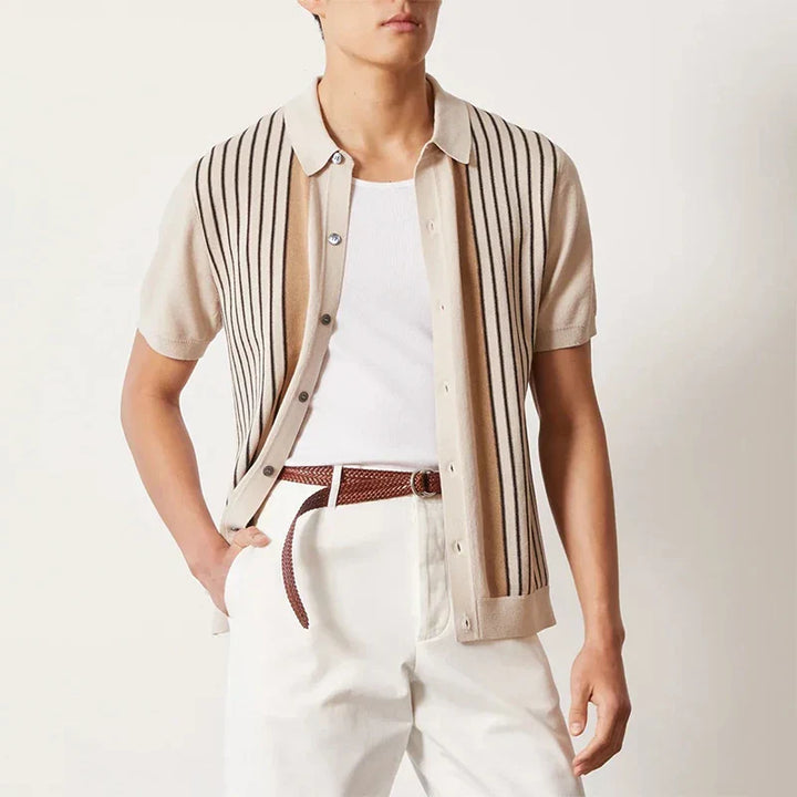 Men's Knitted Stripe Polo Shirt – Lightweight Summer Knitwear – view 2