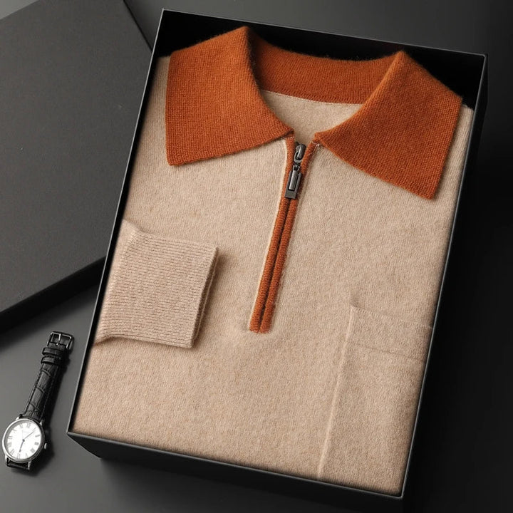 Men's Cashmere Half-Zip Polo Shirt – Contrast Collar Comfort – view 8