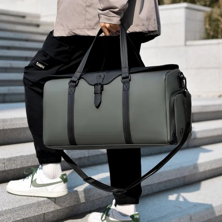 Men's Leather Trim Weekender Duffle - Travel Holdall Bag – view 5