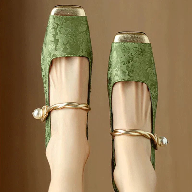 Women's Floral Embossed Square Toe Heels - Elegant Block Heel