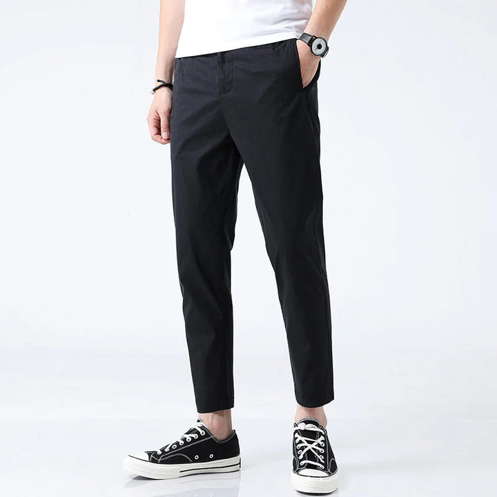 Men's Cotton Chinos – Marseille Straight Fit Ankle-Length Trousers – Black