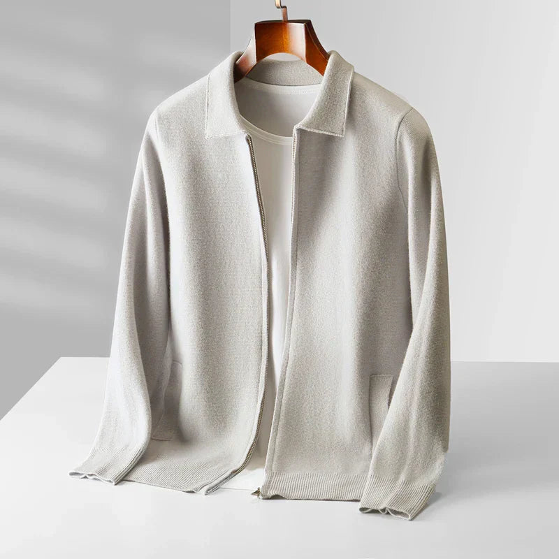Men's Cashmere Zip Cardigan – Collared Knit with Pockets