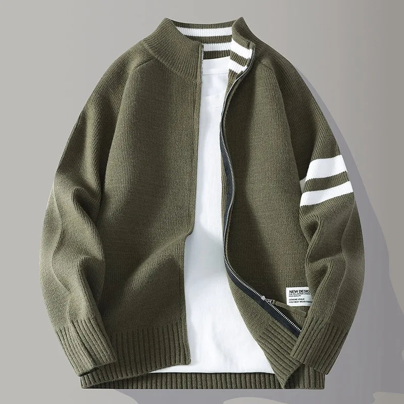 Men's Wool-Blend Zip Sweater - Varsity Knit Jumper Layer – view 8